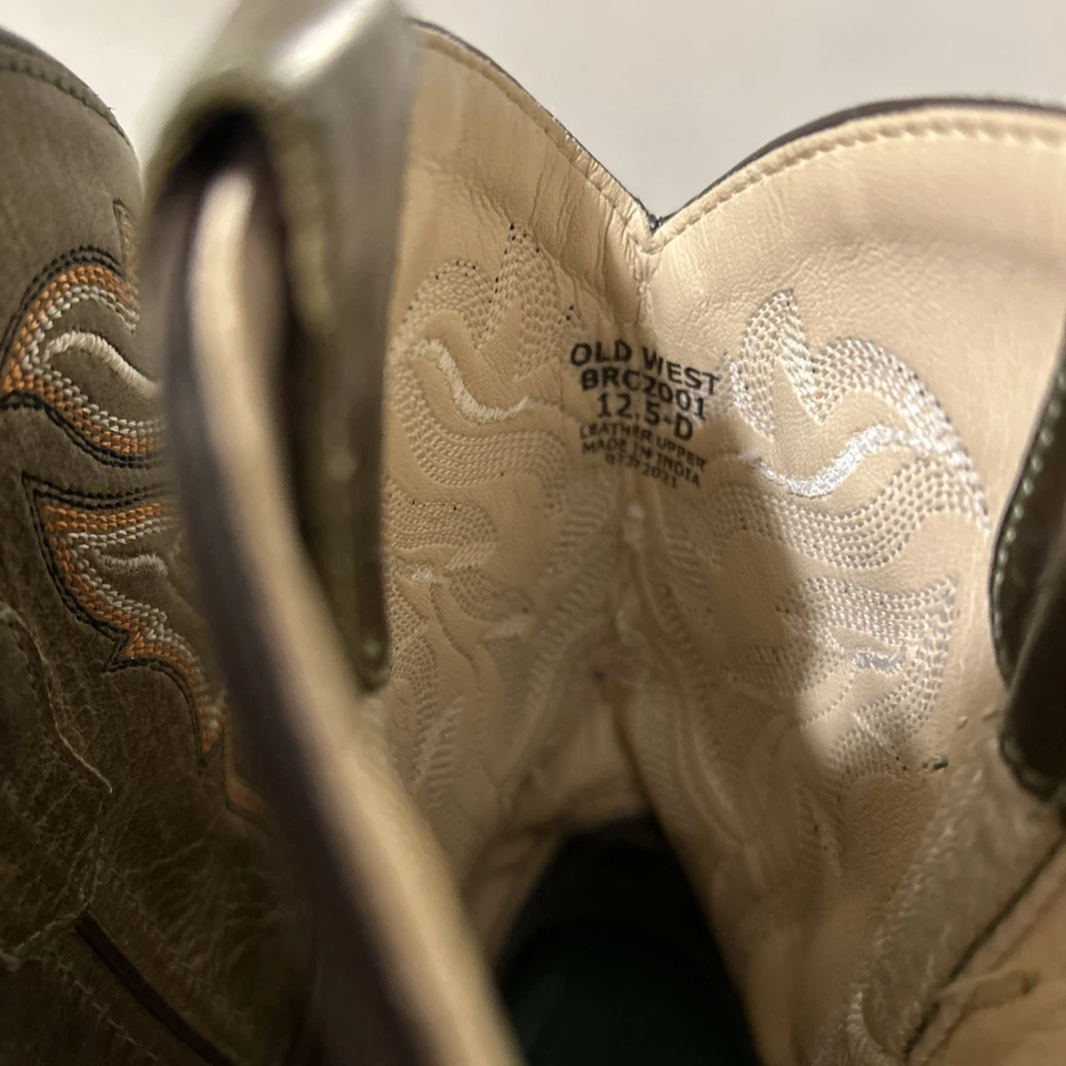 Old West Round Toe Kids Boots Brown/green Size 12.5-D - Image 2 of 4