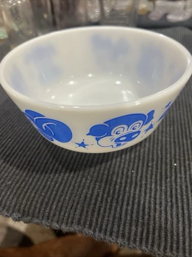 Vintage HAZEL ATLAS Blue  ANIMAL CARTOON Children Kiddie CEREAL BOWL