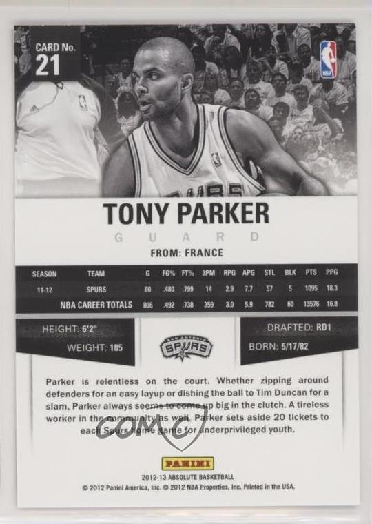その他 TONY PARKER auto 2012-13 Absolute Tony Parker #21 HOF | eBay