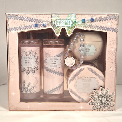 NEW Badgley Mischka Luxury Bath & Body Set Hand Body Cream Wash Bubble Ruby Rose