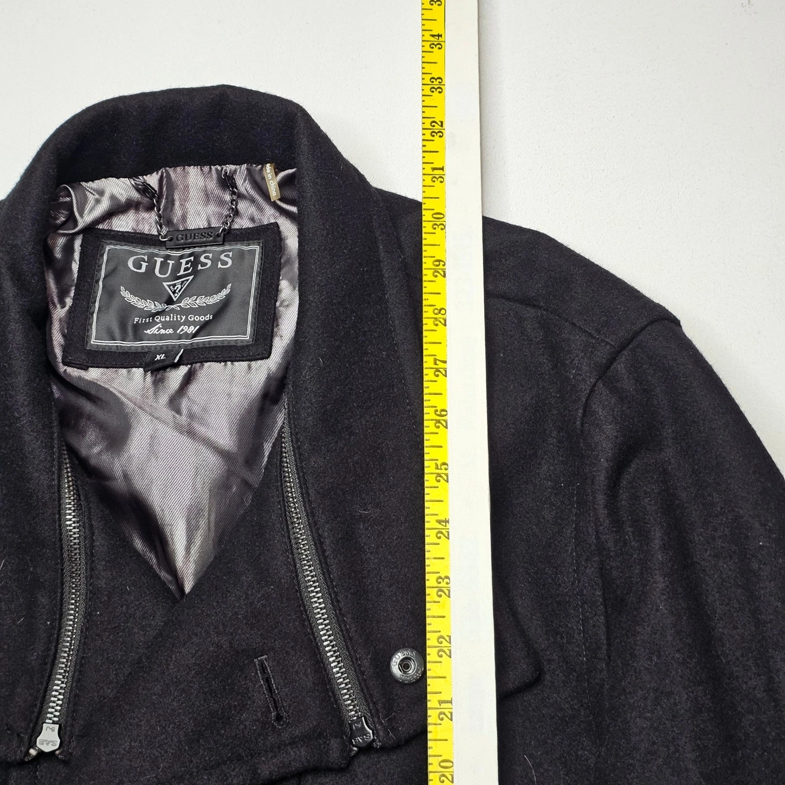 Guess Men XL Peacoat Black Wool Blend Double Breasted Zipper Bib M04110AB944 - product detail image 5