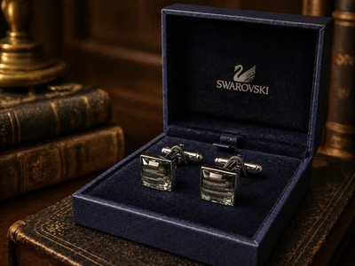 Swarovski Crystal Cufflinks Silver Tone Square Men's Jewelry with Original Box