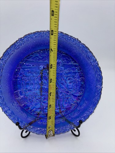 Fenton Blue Carnival Glass Plate Lafayette with Washington on Valley Forge - Picture 5 of 5