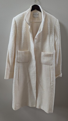 Oscar de la Renta, Oscar de la Renta giacca lunga tweed vintage panna taglia 12