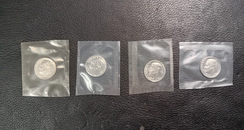 4 Roosevelt Dimes 90 % Silver In Mint Cello BU Includes 1961 & 3 x 1964 Dimes