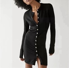 Free People We The Free Gia Cardigan Dress Small Black Ribbed Minimal Poet NWT