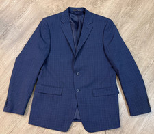 Calvin Klein 42R Blue Check 100 Wool Blazer Sport Coat 2-Button