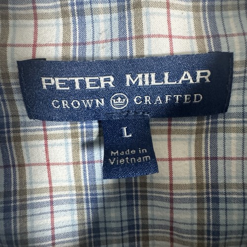 Peter Millar Crown Crafted Performance Button Up Shirt Men's L Blue Plaid Golf - Picture 3 of 8