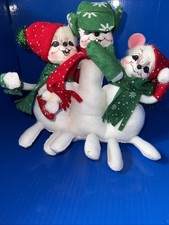 Vtg 2007 Annalee Holiday Cheer 3 Mice Snowball Fight Figurine 9  