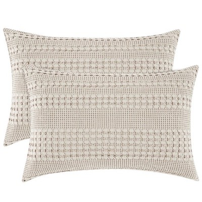 PHF 100% Cotton Waffle Pillow Shams King Size, 36'' x 20'' (Pack of 2), Oatmeal 