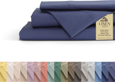 100 Cotton Percale Sheets Full Size, Dark Blue, Deep Pocket, 4 Piec