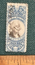 1872 Scott R112 25 Cent Internal Revenue Stamp Hand Cancel