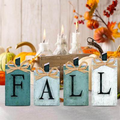 4 Pcs Wooden Pumpkin Fall Signs Blue Autumn Tabletop Thanksgiving Decor