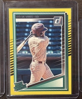 2025 Panini Donruss Rated Prospect Leo de Vries Yellow Flood 148 SSP Rare