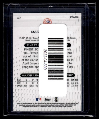 2013 Topps Finest Gold Refractor #42 Mariano Rivera 33/50 Yankees HOF - Picture 2 of 2