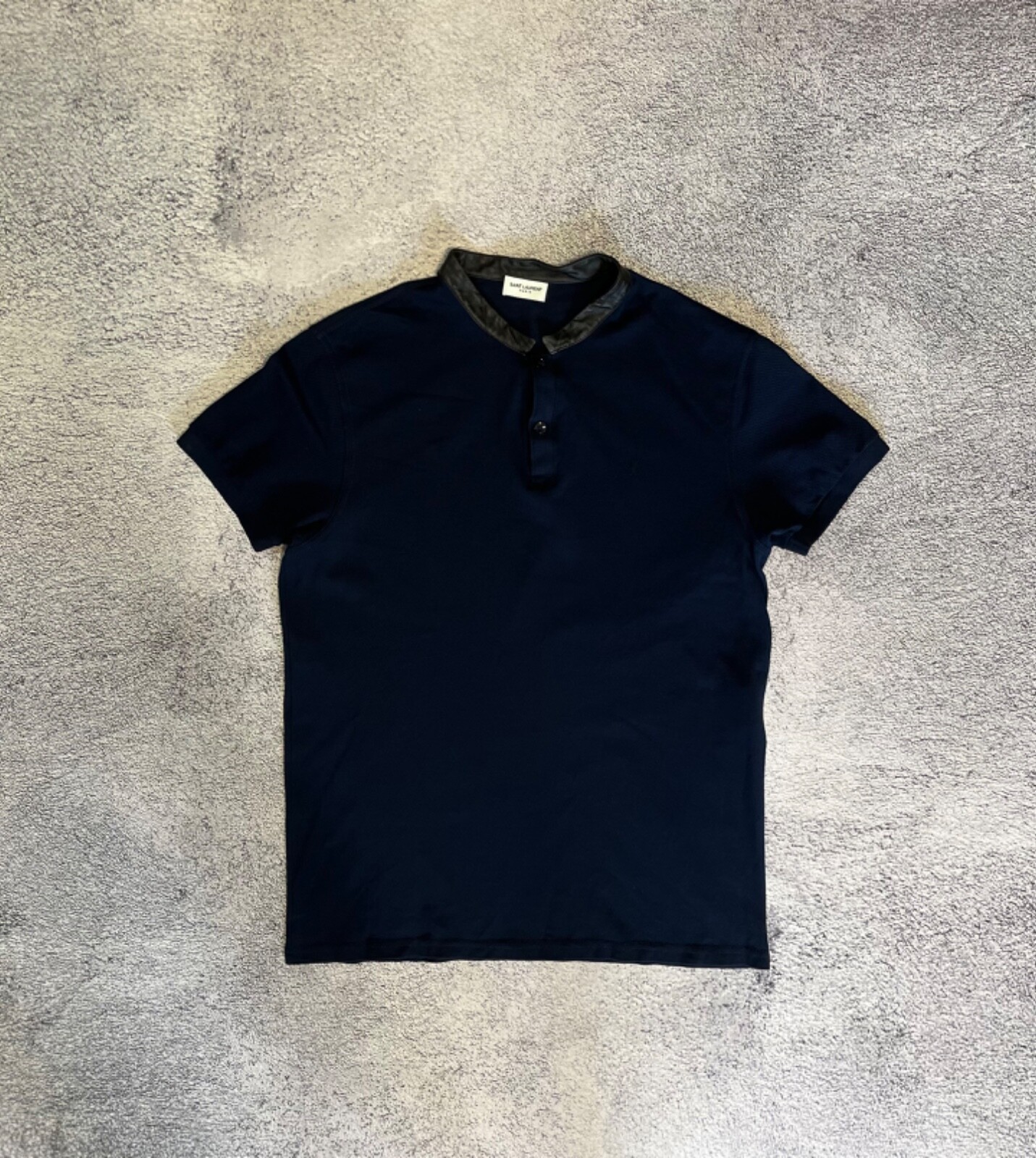 Polo uomo Saint Laurent blu collo pelle taglia L Made in Italy