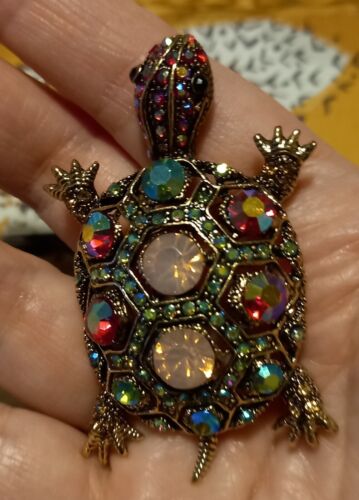 VINTAGE STIL MEERESSCHILDKRÖTE SCHILDKRÖTE BROSCHE WUNDERSCHÖN ROSA IRISIEREND GLITZERND GLAM - Bild 2 von 9