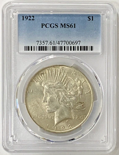 1922 Peace Silver $1 Dollar Coin PCGS MS 61+ (4) B