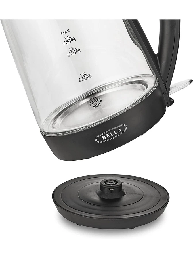 Hervidor eléctrico de vidrio BELLA 1,7 litros, hierve rápidamente 7 tazas de agua en 6-7 min Foto 2 de 4