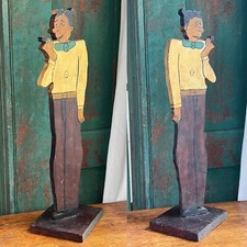 Antique VTG 1930s 40s Carved Wood Smoking Man Sign Hand Painted Pipe 18 AAFA 