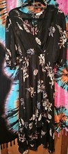 Calvin Klein Black Floral Chiffon Overlay Hi Low Flowy Sz 4 Mid Length Dress