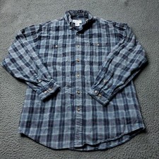 VINTAGE Carhartt Shirt Men M Medium Plaid Cotton Button Long Sleeve Flannel Blue