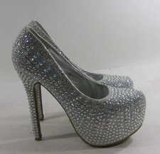 new Silver Rhinestone 6"Stiletto High Heel 2"Platform Shoes women Size 6