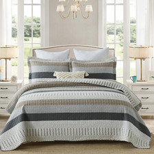 Cozy 3-Piece Striped Cotton Quilt Set for All Seasons - Queen Size