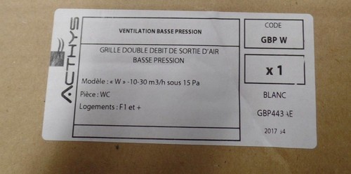 Grille d'extraction basse pression ACTHYS AERECO GBP W neuf - Bild 3 von 3