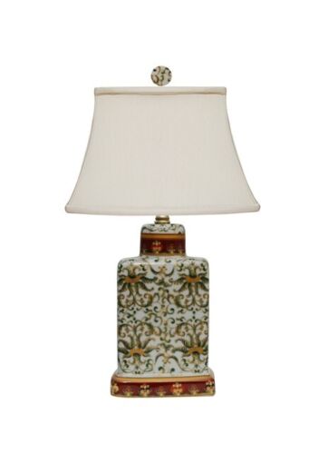 Belle lampe de table caddy à thé floral porcelaine 18" - Photo 1 sur 1