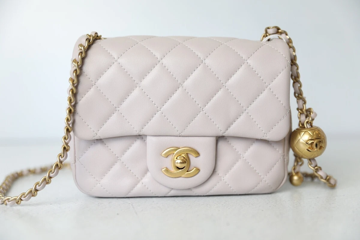 Chanel Pearl Crush Square Flap Bag Quilted Lambskin Mini Purple 2137041