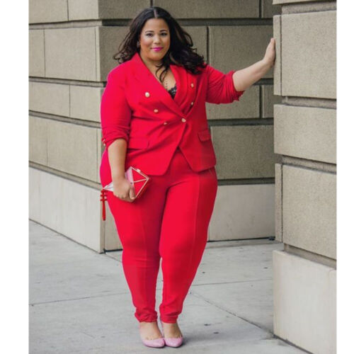 Plus Size Red Suits Double Breasted Blazer Formal Ladies Work Wear | eBay