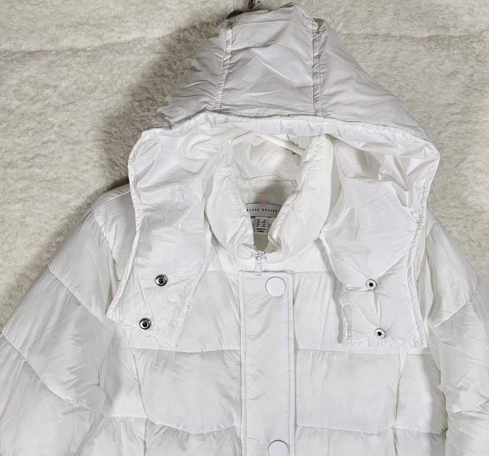 NUEVA Chaqueta Susan Graver Puffer, Talla XL Cire Resistente al Agua, Cremallera en Capucha, Blanca Foto 3 de 4