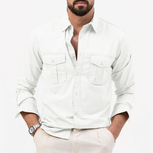 Camicia cargo uomo USA maniche lunghe top morbido casual cotone militare camicie tattiche - Foto 23 di 30