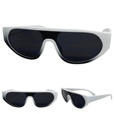 Contemporary Modern Futuristic Shield Club Rave SUNGLASSES White Frame Dark Lens