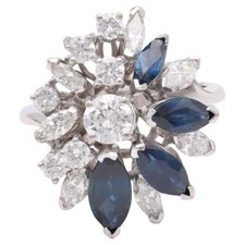 Unique Floral Design 3.95 TCW Lab-Created Blue White Sapphire Cluster Ring