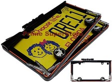 Pair Hunting License Plate Frame 2 Black Gunrifle Bullets Tag Holder Screw Caps
