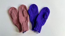 Handmade Hand Knitted Mittens for Kids Age 5-6 - Pink and Purple - 2 Pairs