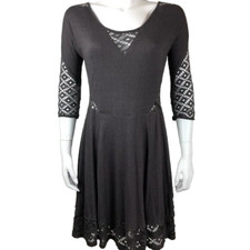 Free People Women M To The Point Fit Flare Dress Crochet Dress  Gray