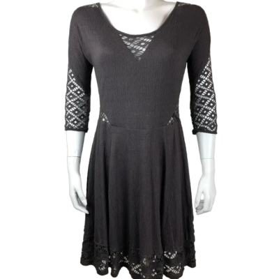Free People Women M To The Point Fit Flare Dress Crochet Dress Gray