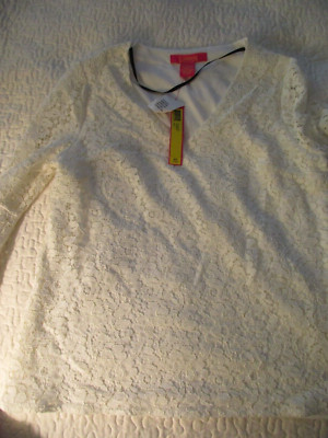 NWT!! Catherine Malandrino Ivory Floral lace Top with Bell Sleeves Size S Lined