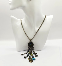 Steampunk Style Bronze Tone Pendant with Multiple Charms Chains Necklace