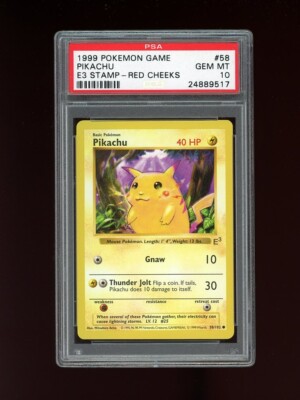 POKEMON PSA 10 GEM MINT PIKACHU E3 RED CHEEKS SHADOWLESS BASE SET
