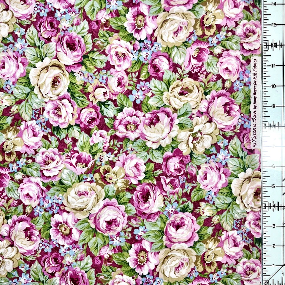 Tela floral Tuscan Sun #5057 de Jinny Beyer para RJR Cabbage Rose 100 % algodón Foto 4 de 4