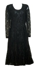 Vintage Dress 10P Lace Beaded Black Lined Zip Gothic Wedding Goth Tea Length