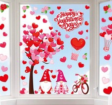 Whaline 6 Sheet Valentine's Day Window Clings Large Gnome Heart Pink,red