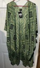 American Leisure Open Front Geometric Kimono/Coverup W/Gold Accents Free Sz