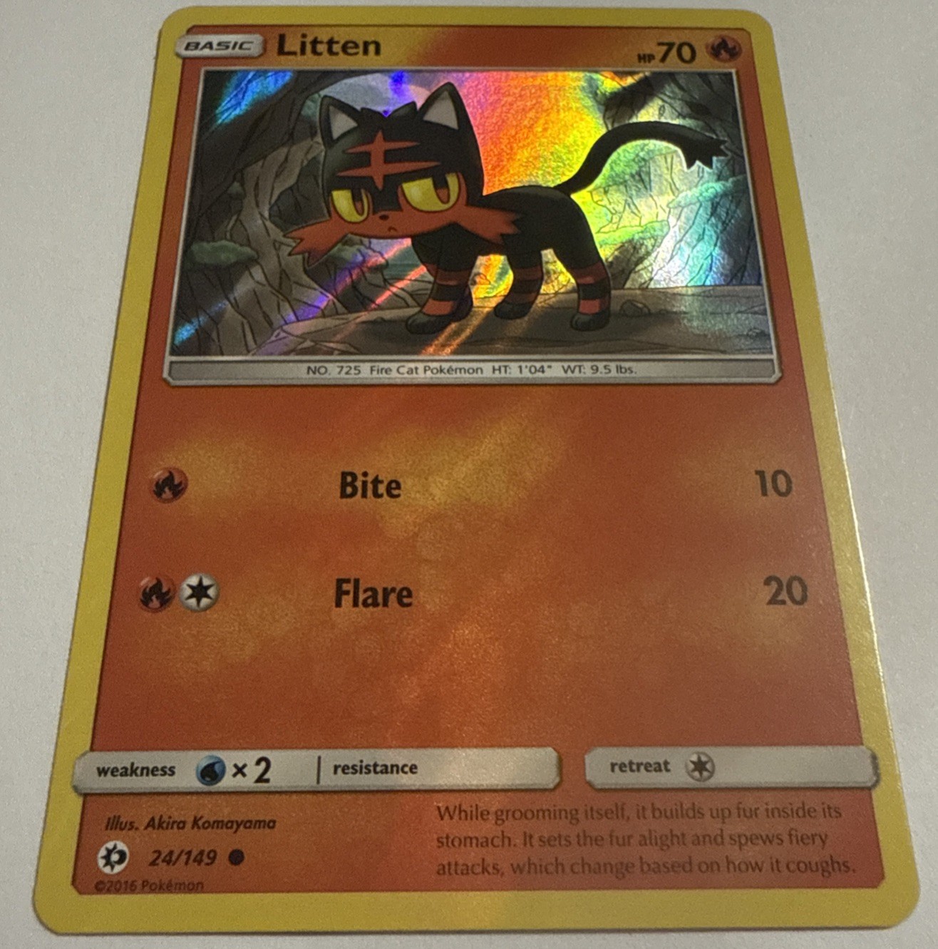 Pokemon Card Litten Sun & Moon Reverse Holo  24/149 Near Mint