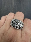 925 Sterling Silver Floral Wide Band Ring Vintage Style Size 10 Statement