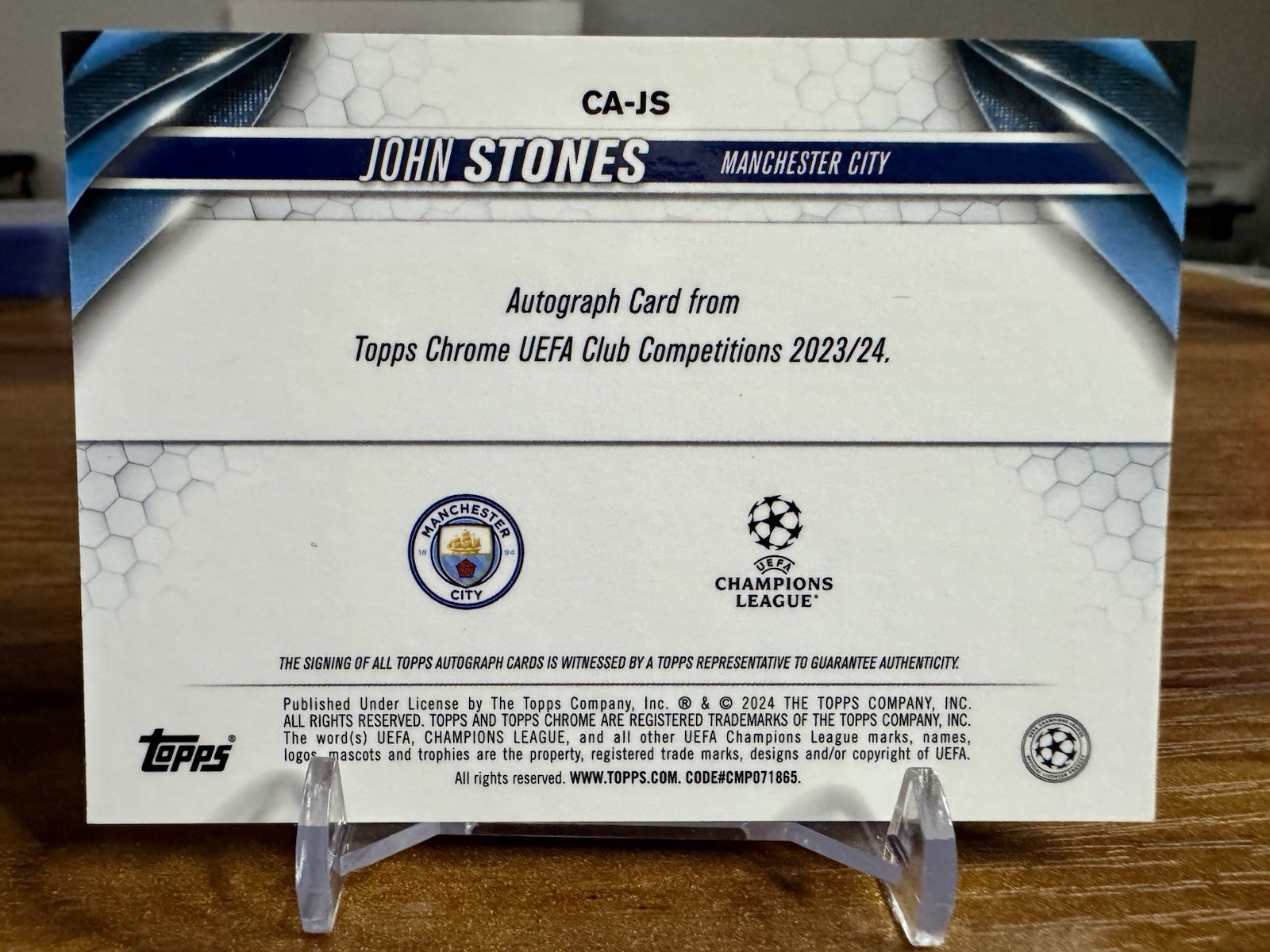 2023 Chrome UEFA Club Competitions Pink Shimmer Refractor John Stones Auto view 2